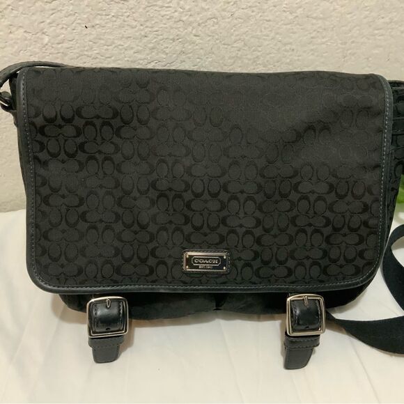 Women's Coach Crossbody Messenger Bag Signature Jacquard F70283 Black Canvas - Picture 8 of 13